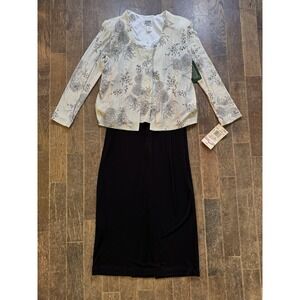 Vtg R&M Richards Women 2pc Set Black&White Floral Long Dress & Jacket Sz 12 NWT